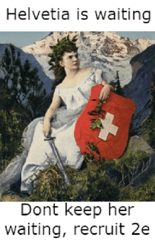 a poster of a woman holding a swiss flag