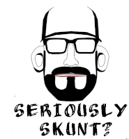 a black and white drawing of a man with glasses and a beard says seriously stunt