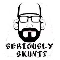 a black and white drawing of a man with glasses and a beard says seriously stunt