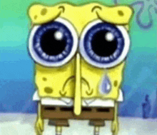 spongebob squarepants is crying with a tear coming out of his nose and eyes .