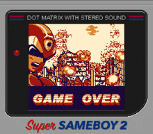 a super gameboy 2 screen shows a game over screen