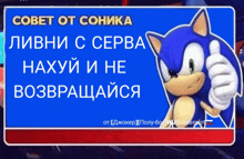 a cartoon of sonic the hedgehog giving a thumbs up in russian