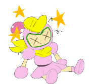 a drawing of a pink and yellow cartoon character with stars around her