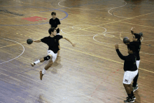 a handball game is being played on a court with the word casais on the floor