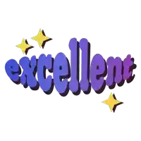 the word excellent is written in purple and yellow