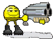 a pixel art of a smiley face holding a gun .