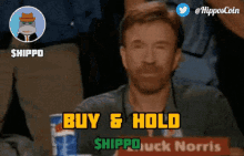 an animated image of chuck norris says buy & hold