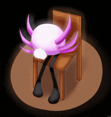 a drawing of a person sitting on a chair with a purple ball behind them