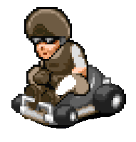 a pixel art drawing of a person riding a motorcycle