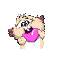 a cartoon cat with a pink heart in its mouth