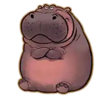 a cartoon drawing of a hippopotamus with a serious look on his face