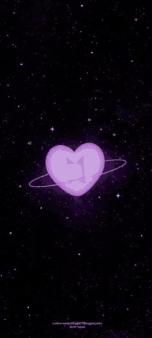 a purple heart with a ring around it is on a planet in the space .