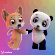 a panda bear and a dog are shaking hands in a cryptos ad