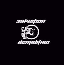 a black background with a white logo for salvation demonfion