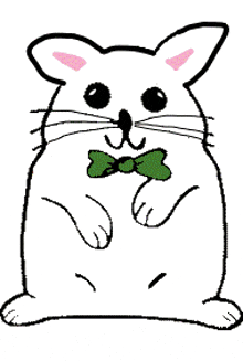 a drawing of a cat with a green bow tie