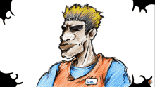 a drawing of a man with a name tag that says goku on it