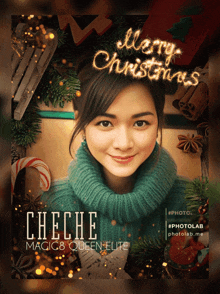 a cheche magic 8 queen elite poster with a woman in a green sweater