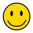 a yellow smiley face with black eyes and a black outline on a white background .