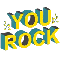 a blue and yellow sign that says you rock on a white background