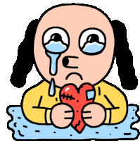 a cartoon of a man crying while holding a heart