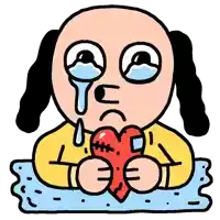 a cartoon of a man crying while holding a heart