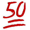 the number 50 is written in red with a white background