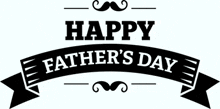 a black and white ribbon with the words `` happy father 's day '' and a mustache on it .