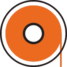 an orange and black circle with a white circle in the center