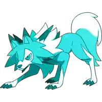 a cartoon drawing of a blue and white wolf with a white tail