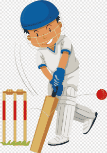 a cartoon of a boy playing cricket with a bat