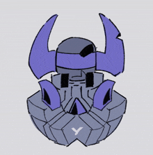 a drawing of a robot with purple horns and the letter y