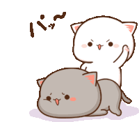 a cartoon drawing of a white cat petting a gray cat