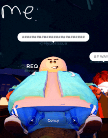 a cartoon character with a speech bubble that says concy