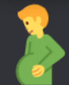 a cartoon illustration of a pregnant man in a green shirt holding his belly .