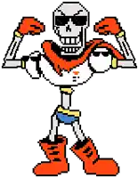 a pixel art drawing of papyrus from undertale wearing sunglasses and boots .