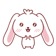 a cartoon rabbit with pink ears and a heart on its head is smiling .