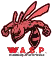 a logo for w.a.s.p. wilhelm asset specific program with a red bee