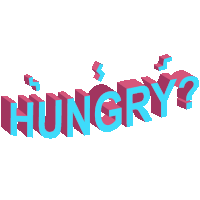 the word hungry is written in blue and pink blocks