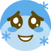 a cartoon smiley face with tears on its eyes and snowflakes on its face .