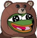 a cartoon of a frog wearing a teddy bear costume .