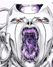 a drawing of a face with a purple mouth