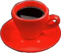 a red cup of coffee is sitting on a red saucer .