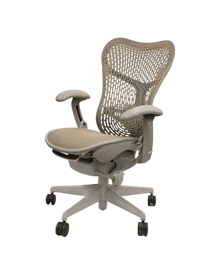 a grey office chair with black wheels and a white frame