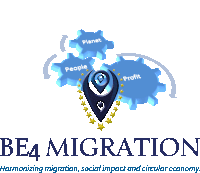 a logo for be4 migration harmonizing migration social impact and circular economy