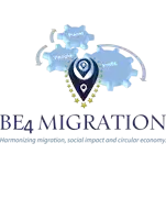 a logo for be4 migration harmonizing migration social impact and circular economy