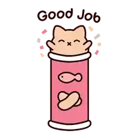 a cartoon of a cat in a pink tube with the words good job written below it