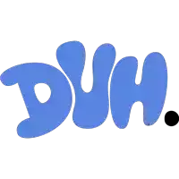 a blue logo that says duh on it