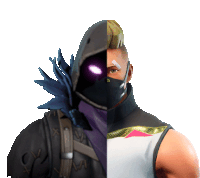 half of a man wearing a mask and half of another man wearing a hood