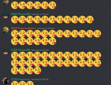 a bunch of smiley faces are lined up on a black background