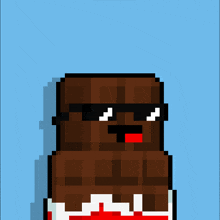 a pixel art drawing of a chocolate bar with sunglasses on